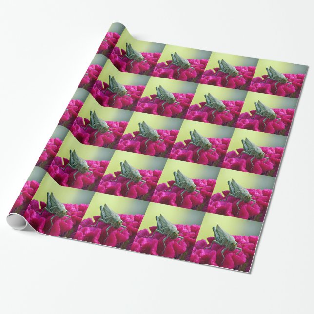 Grasshopper on Cockscomb Wrapping Paper (Unrolled)