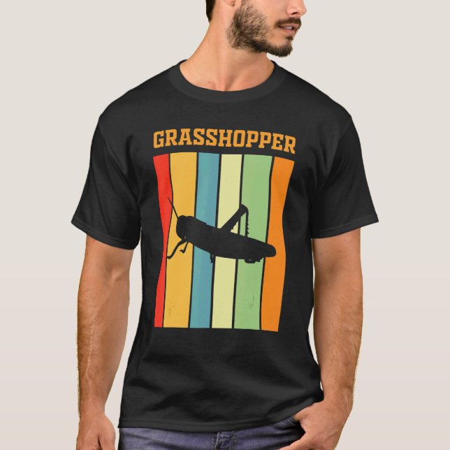 Grasshopper Shadow Silhouette In Retro Colours T-Shirt (Front)
