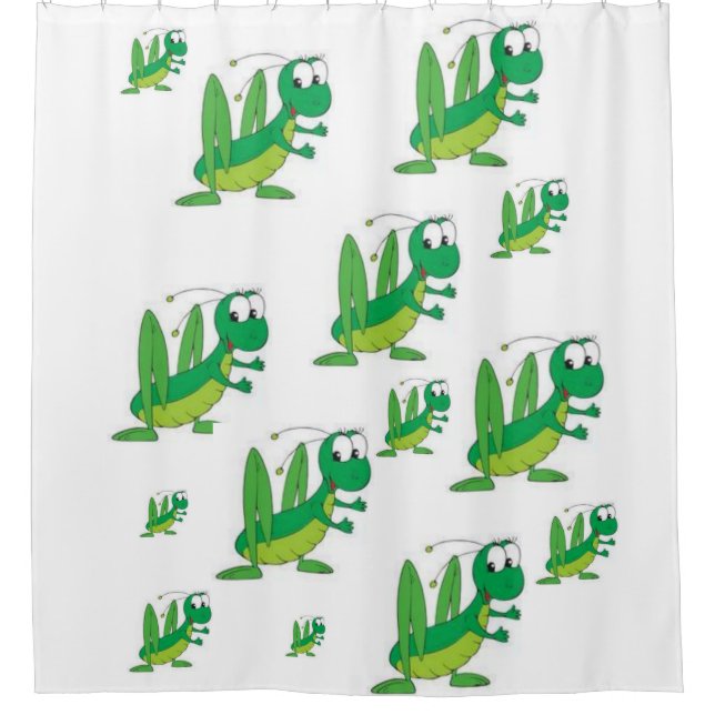 Grasshopper white children's showercurtain green (Front)