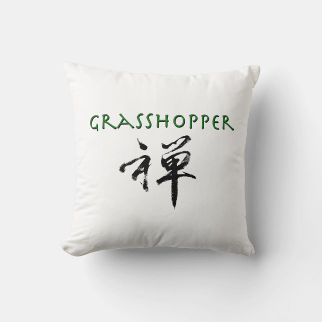 Grasshopper with "Zen" symbol Throw Pillow (Front)