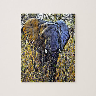 Grassland Wild Safari Animal Art African Elephant Jigsaw Puzzle