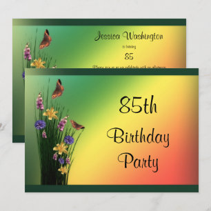 Grassy Bouquet And Butterflies 85th Birthday Invitation