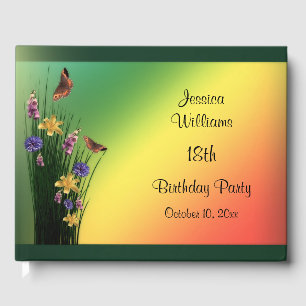 Grassy Bouquet And Butterflies Birthday Guest Book
