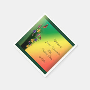 Grassy Bouquet And Butterflies Birthday Napkin