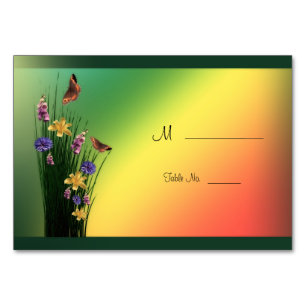 Grassy Bouquet And Butterflies Table Number
