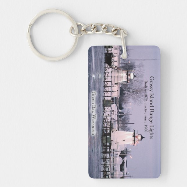 Grassy Island Range Lights rectangle key chain (Front)