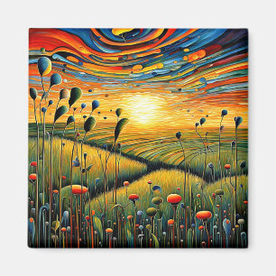 Grassy meadows at sunset 4 magnet