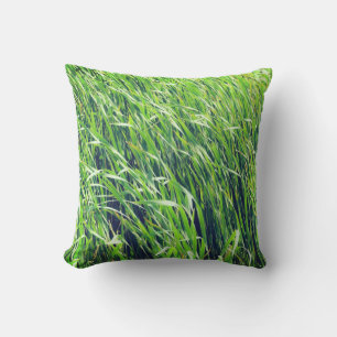 Grassy Nature Green Grass Blowing in the Wind Outdoor Pillow