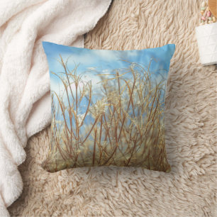 Grassy Nature with a Blue Sky Cotton Throw Pillow
