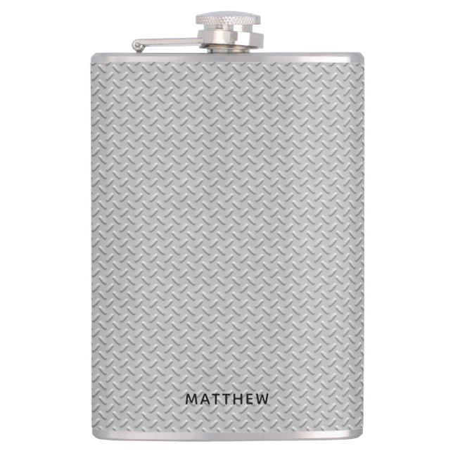 Grated Silver Metal Look Hip Flask (Front)