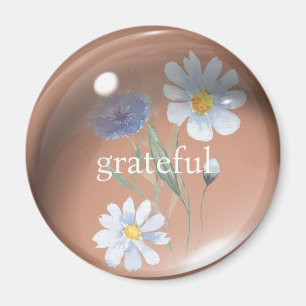 Grateful 3D Waterdrop with Flowers Ochre Magnet