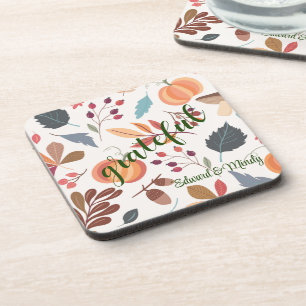 Grateful (6) Monogram Autumn Pattern Coasters