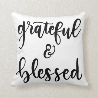 Grateful and Blessed Hand Lettered Farmhouse Decor Throw Pillow