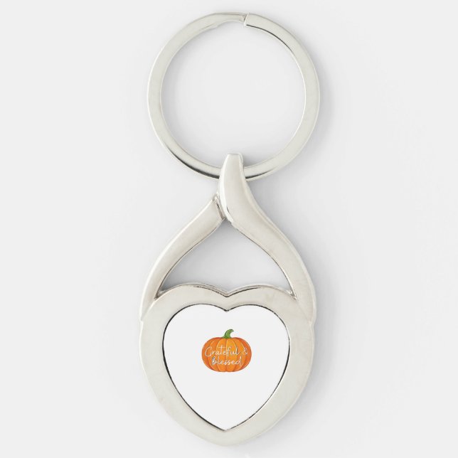 Grateful and Blessed - Pumpkin  Fall Thanksgiving  Keychain (Front)