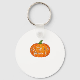 Grateful and Blessed - Pumpkin  Fall Thanksgiving  Keychain