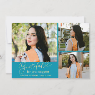 Grateful Aqua Blue Multi Photo Graduation Announcement
