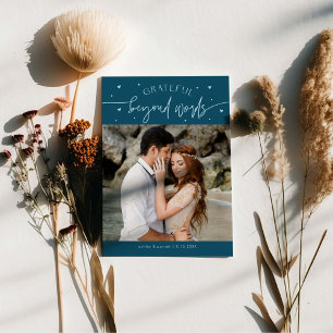Grateful Beyond Words Wedding Photo Teal Thank You Card
