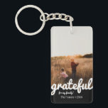 Grateful Black and White Script Custom Photo  Keychain<br><div class="desc">DIY a beautiful keepsake gift.  Add your favourite photos and customize text areas to make it special and unique for you or as a gift. 
Design features a modern black and white colour block script for the word grateful. 

Placeholder photo credit - Patty Brito from Unsplash,  Thank you!</div>