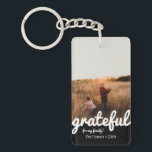 Grateful Black and White Script Custom Photo  Keychain<br><div class="desc">DIY a beautiful keepsake gift.  Add your favourite photos and customize text areas to make it special and unique for you or as a gift. 
Design features a modern black and white colour block script for the word grateful. 

Placeholder photo credit - Patty Brito from Unsplash,  Thank you!</div>