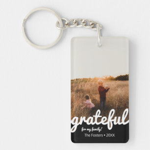 Grateful Black and White Script Custom Photo  Keychain