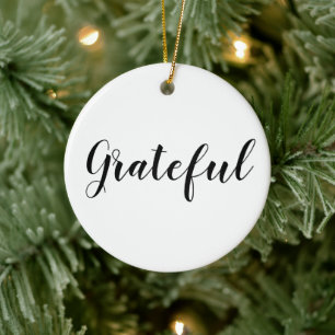 Grateful black white custom script cute Christmas Ceramic Ornament