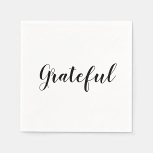 Grateful black white script cute thanksgiving napkin