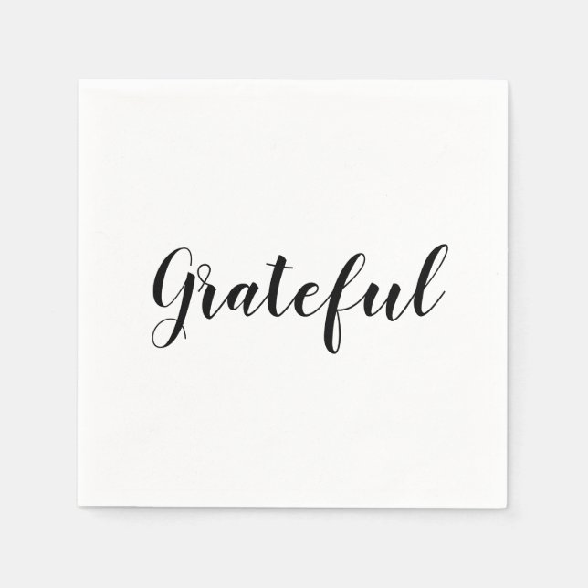 Grateful black white script cute thanksgiving napkin (Front)