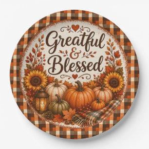 Grateful & Blessed Autumn Harvest Cozy Fall Vibe Paper Plate