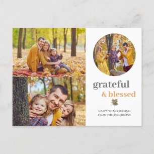Grateful & Blessed Elegant thanksgiving 3 photo Holiday Postcard