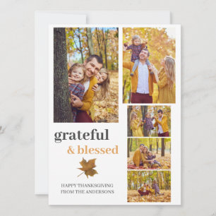 Grateful & Blessed Fall thanksgiving family photo Holiday Card