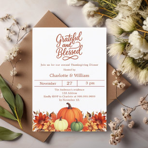 Grateful blessed pumpkin Thanksgiving Dinner Invitation