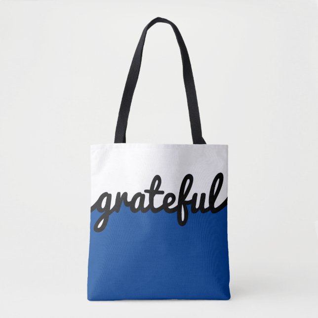 Grateful Blue Black White Colour Block Tote Bag (Front)