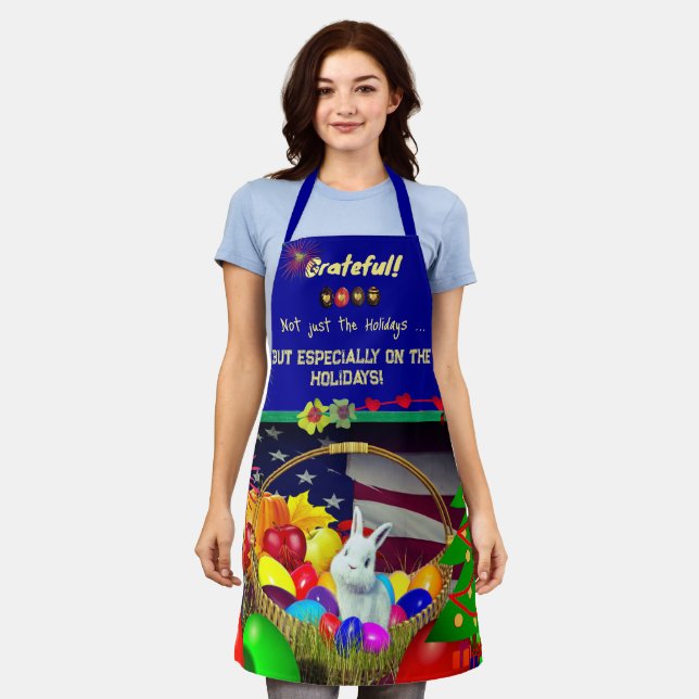 Grateful Chef Holiday Bunny Eggs Apron (Worn)