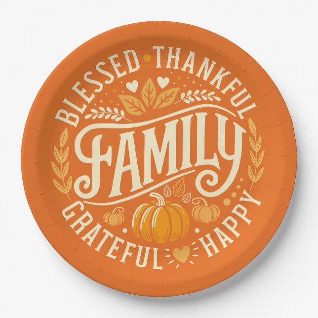 Grateful Circle – Autumn Icons Paper Plate (Front)