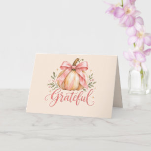 Grateful & Coquette Blush Bow Thanksgiving Card