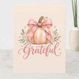Grateful & Coquette Blush Bow Thanksgiving Thank You Card