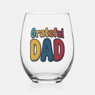 Grateful Dad Retro Bubble Letter Shirt Design_1 Stemless Wine Glass