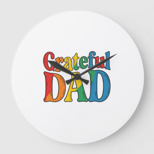 Grateful Dad Vintage Rainbow Typography Shirt_1 Large Clock