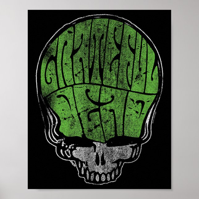 Grateful Dead Psychedelic Green Stealie Skull Vint Poster (Front)