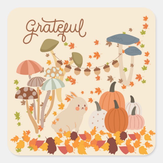 Grateful Fall Bunny Square Sticker (Front)