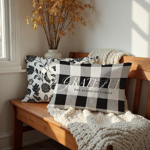 Grateful Family County Style Black Plaid Fall Leaf Lumbar Pillow