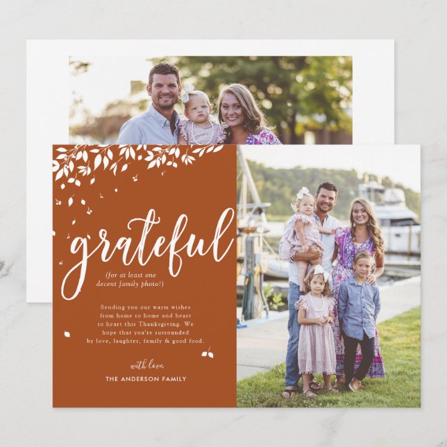 Grateful | Family Photo Collage Thanksgiving Card (Front/Back)