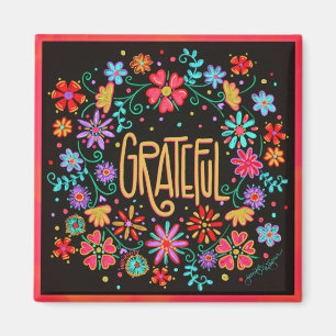 Grateful Floral Inspirational Trendy Fun Magnet