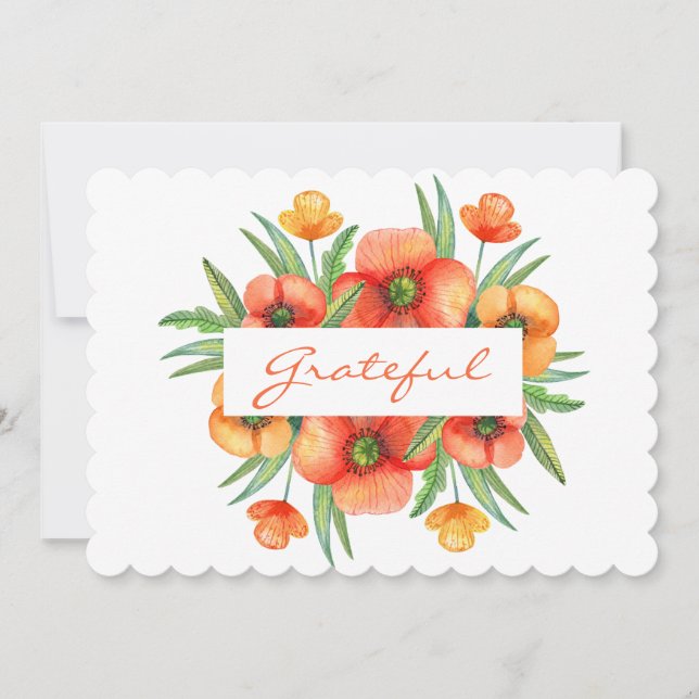 Grateful Floral Thanksgiving Flat Scalloped Card (Front)