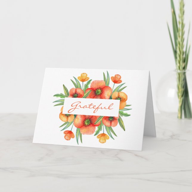 Grateful Floral Watercolor Thanksgiving Holiday Card (Front)