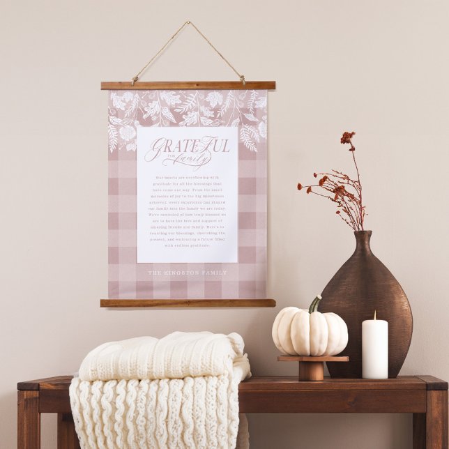 Grateful for Family Message Fall Foliage Plaid Hanging Tapestry (Grateful for Family Message Fall Foliage Plaid Hanging Tapestry)
