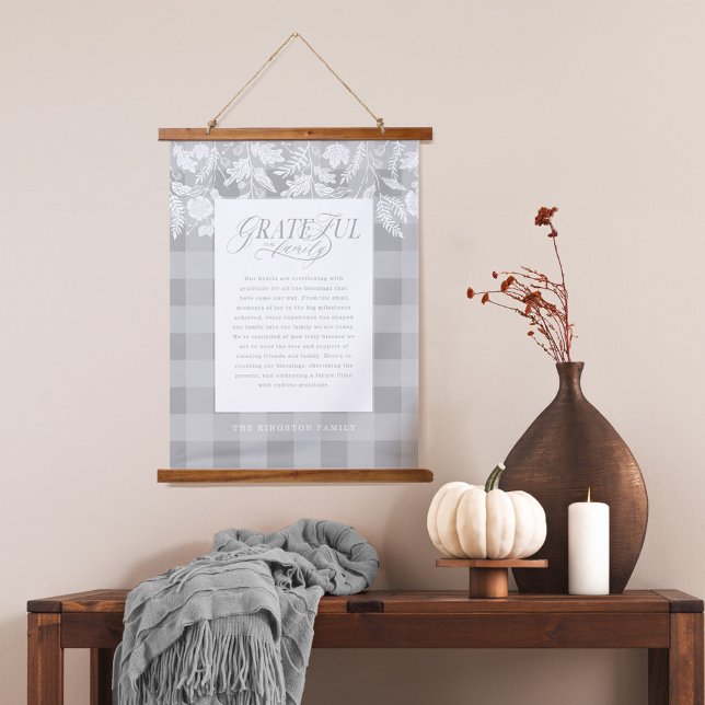 Grateful for Family Message Fall Foliage Plaid Hanging Tapestry (Grateful for Family Message Fall Foliage Plaid Hanging Tapestry)