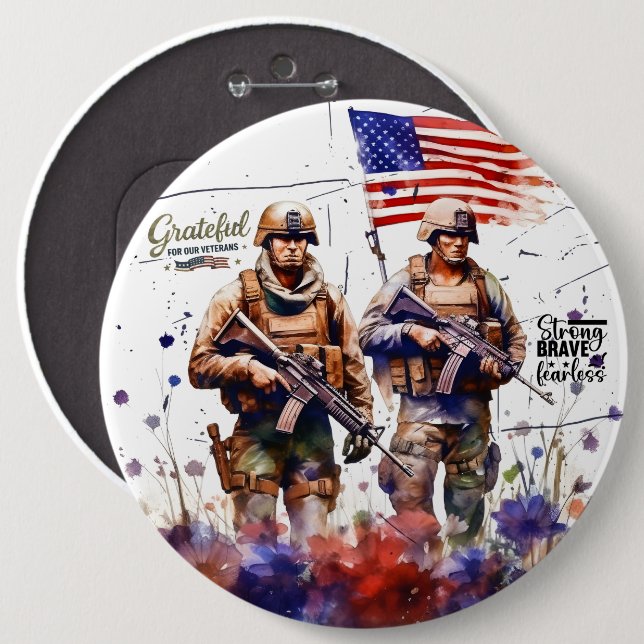Grateful for our Veterans  6 Inch Round Button (Front & Back)