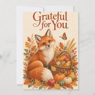 Grateful for You Fox Harvest Thanksgiving Card