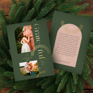 Grateful For You Modern Geometric Arch Two Photo Foil Holiday Card